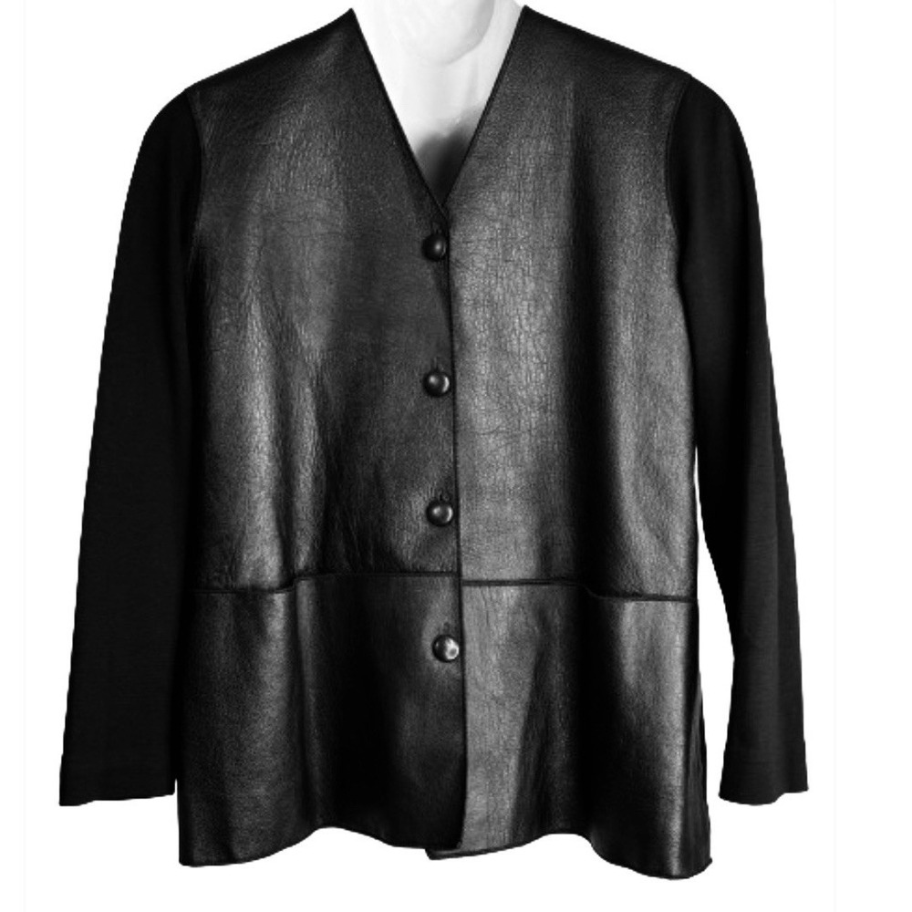 Vintage Rare Bebe Sz 8 Black Lamb Skin Long Sleeve Pockets Button Up Made in USA